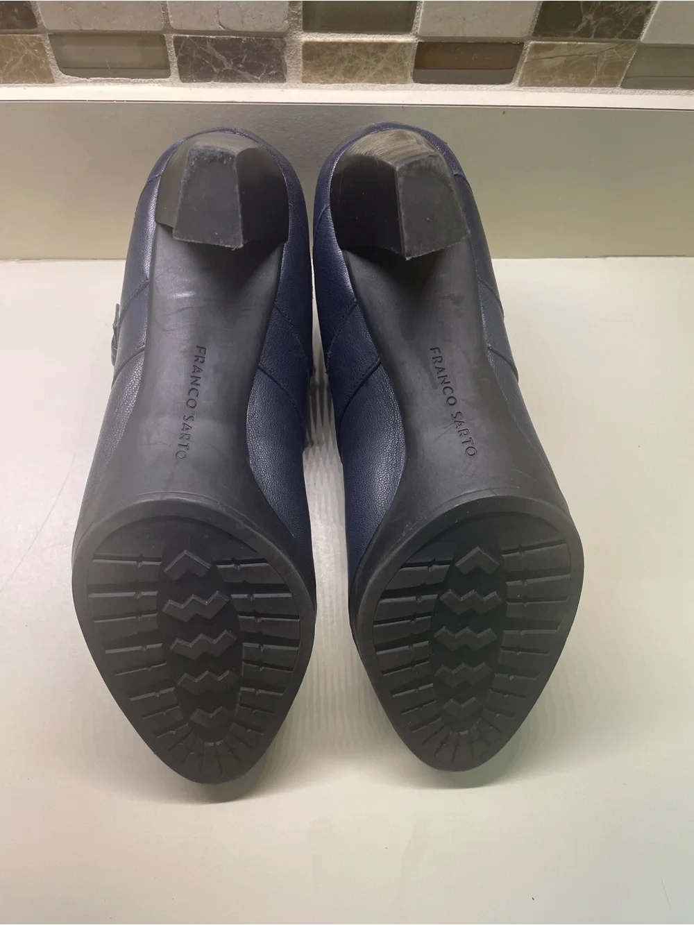 Franco Sarto Navy‎ Blue Buckle Ankle Booties with Heels, Size 9M